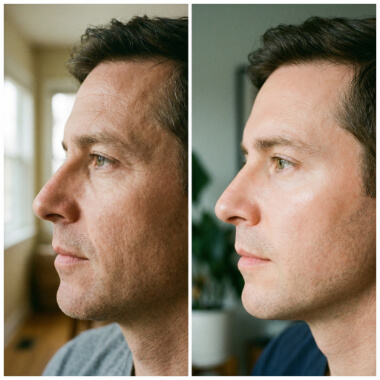 A man's profile and side view.